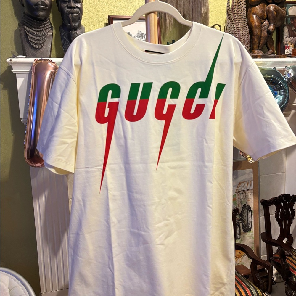 Gucci Short Sleeve Tee in Cream with Red and Green Accents